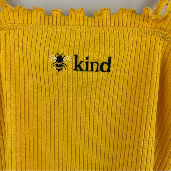 FOREVER 21 Yellow Embroidered Bee Kind Lettuce Hem Tube Top Cami Tank NEW - Picture 5 of 12